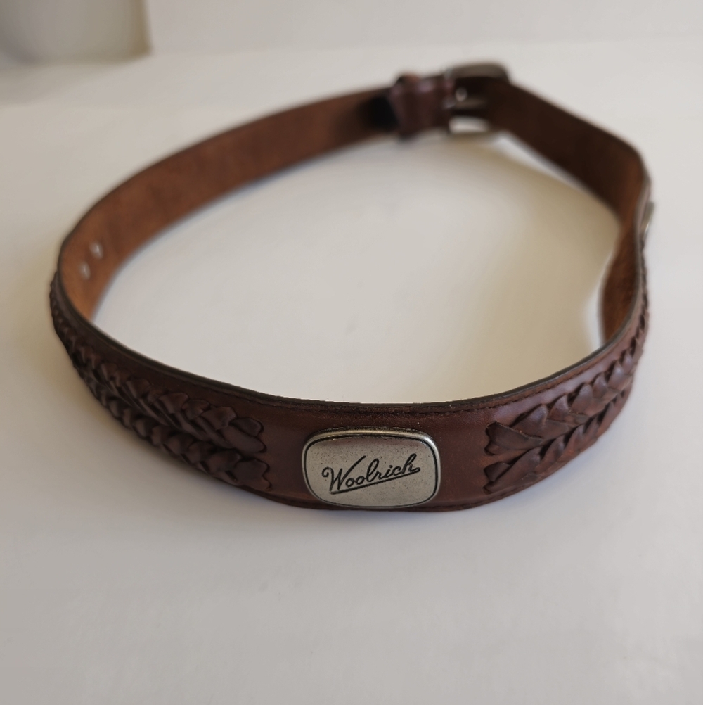 Woolrich Men's Brown  Braided Genuine Leather Belt Silver Buckle Accents Size 36